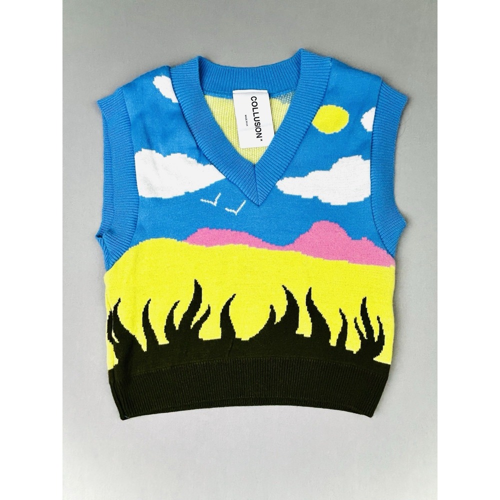 Collusion‎ Women's Size 6 Crop Sweater Vest Landscape